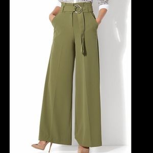 NY & Co. Olive Wide-Leg Paperbag Waist Pants